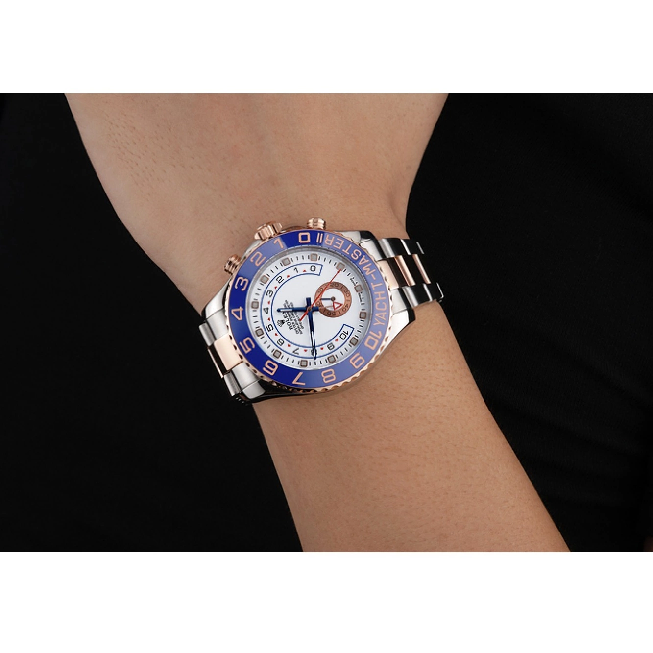 Aaa replica 622270 Yacht-Master Rolex Rose Blue Bezel White and Dial Gold Steel Bracelet Stainless II 0610